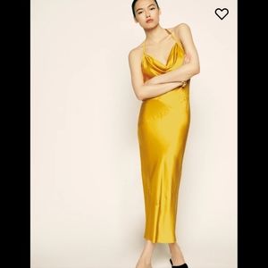 Golden silk 0 backless Reformation midi dress